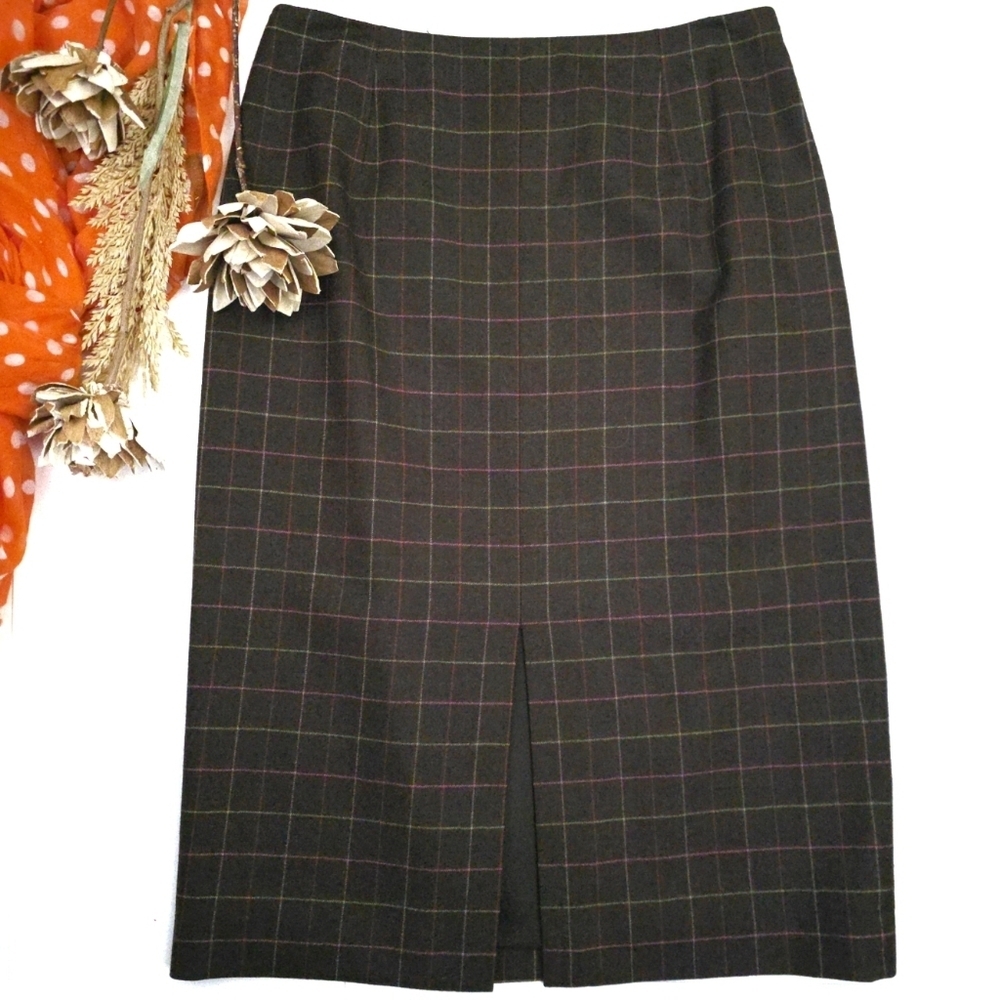Talbots Brown and Pink Plaid Pencil Skirt Sz 12p